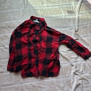 Red and Black Plaid Button-Up Shirt